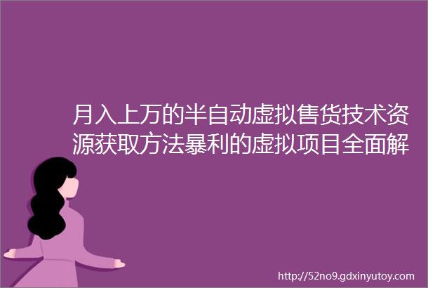 月入上万的半自动虚拟售货技术资源获取方法暴利的虚拟项目全面解析